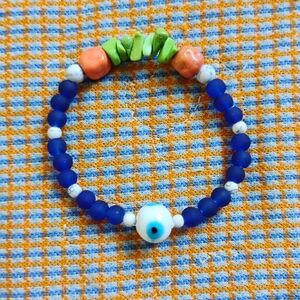Handmade Green Turquoise + Evil Eye Bracelet